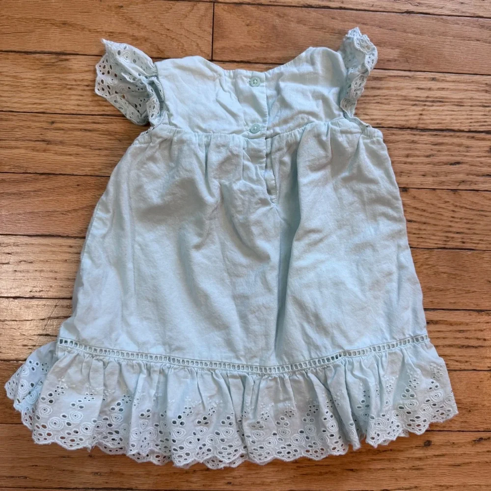 Baby‎ Gap Girls Light Blue Eyelet Ruffle Cotton Dress 6-12 Months Sleeveless